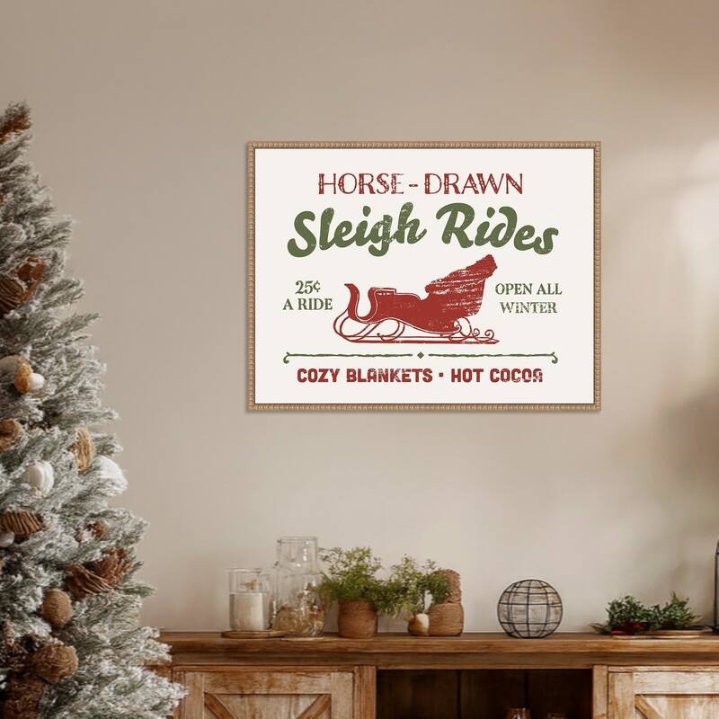 Christmas Farm Sign III by Victoria Barnes Framed Canvas Wall Art Print - Sylvie Beaded Rustic Natural