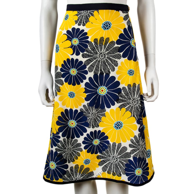 Gucci Flower Pring Silk Skirt - Blue and Yellow - IT 36
