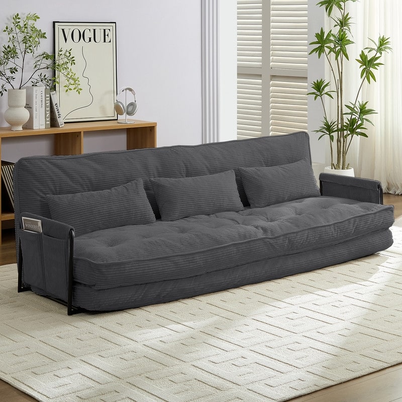Mixoy Muti-Functional Folding Futon Sofa Bed Floor Sofa Bed，3-Seater Lazy Sofa with Pillows,6 Position Adjustable Backrest - 3-Seater - Dark Grey