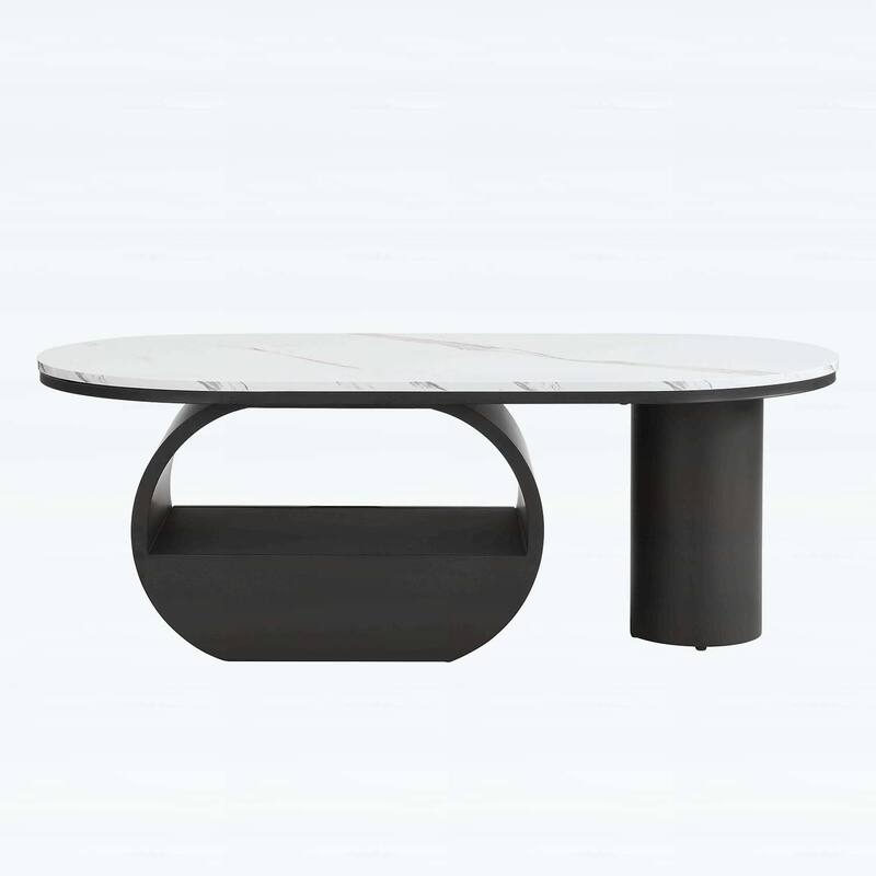 Modern Oval Coffee Table with Storage Drawer,Metal Frame for Living Room Elegance