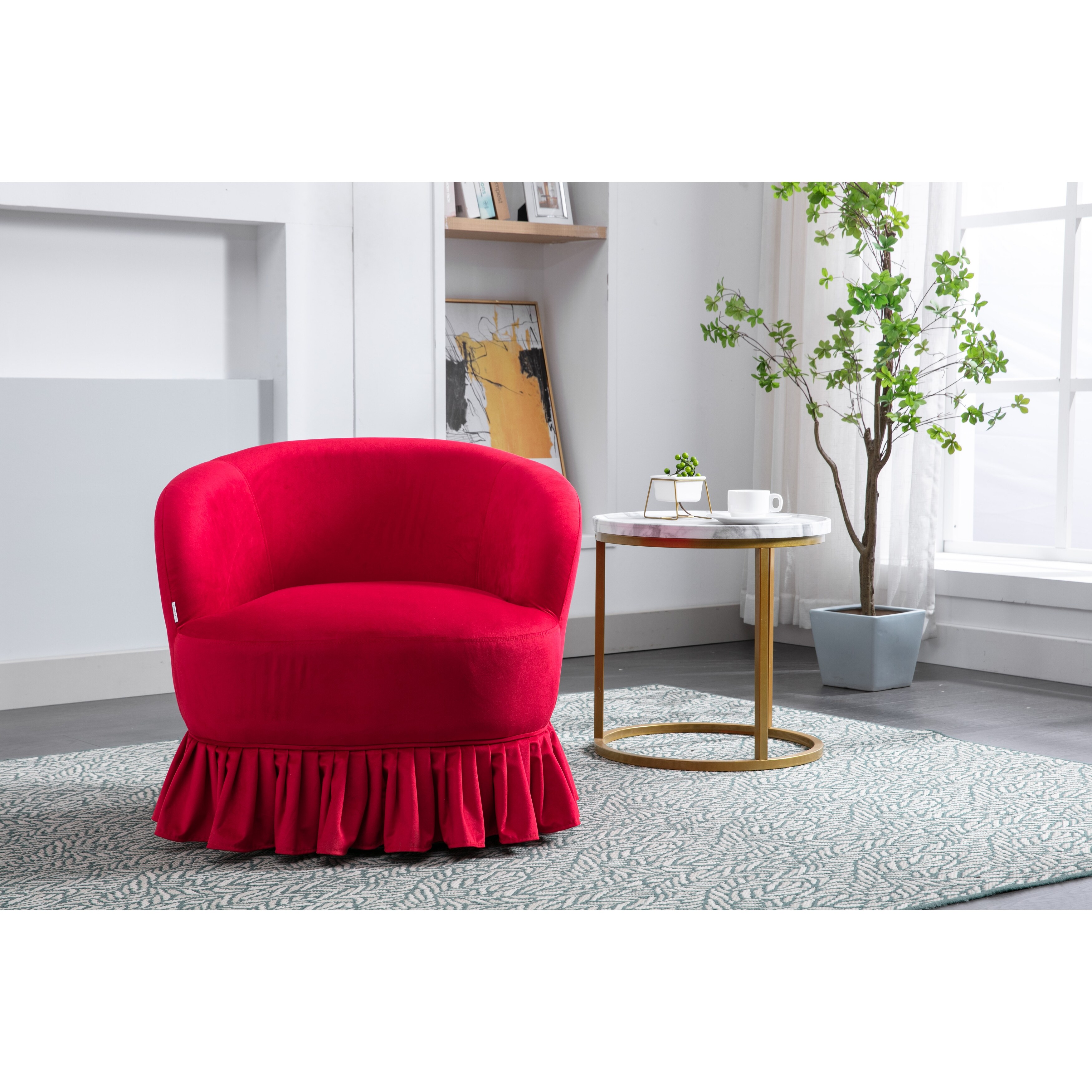 Red swivel sales barrel chair