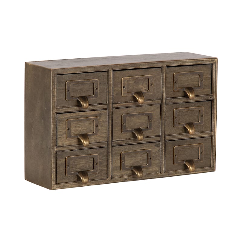 Kate and Laurel Apothecary Wood Desk Drawer Set, 9 Drawers - Brown