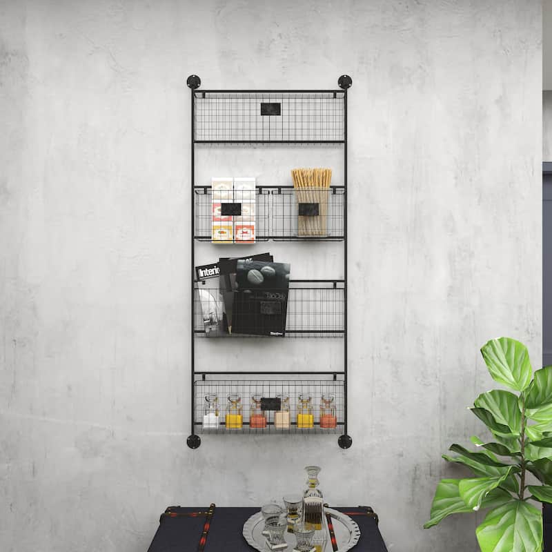 Metal Suspended Wire Basket 5 Slot Magazine Rack Holder with Label Slot - Black - Roche River Decor
