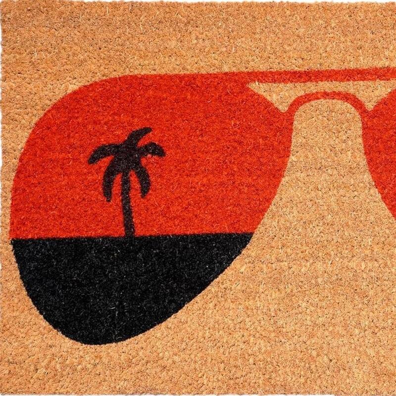 HomeRoots 17" X 29" Natural And Red Summer Tropical Outdoor Coir Door Mat - 17' X '29