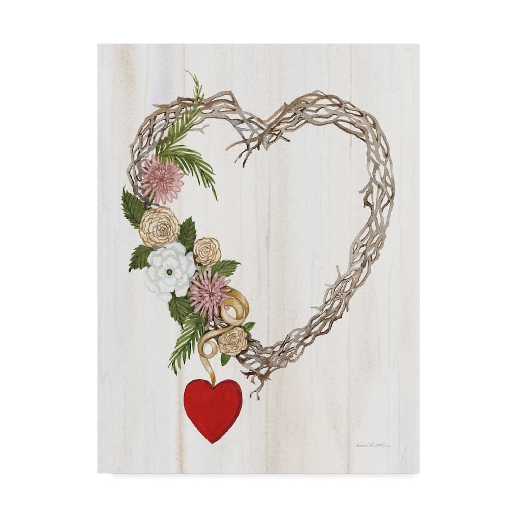 Kathleen Parr Mckenna 'Rustic Valentine Heart Wreath I' Canvas Art