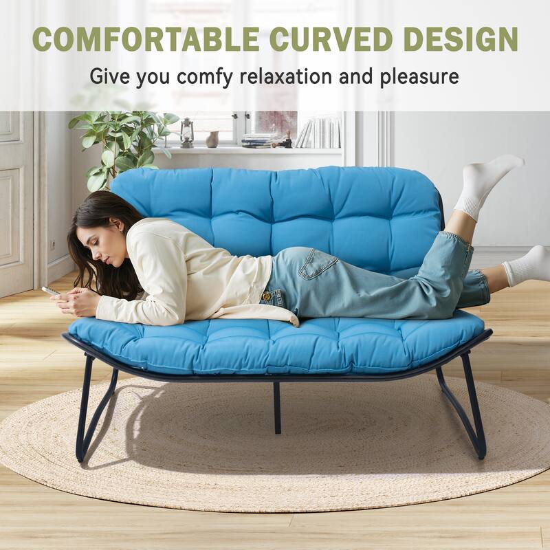 Double Papasan Chair Loveseat with Cushion, All-weather PE Rattan and Metal Frame for Indoor Outdoor