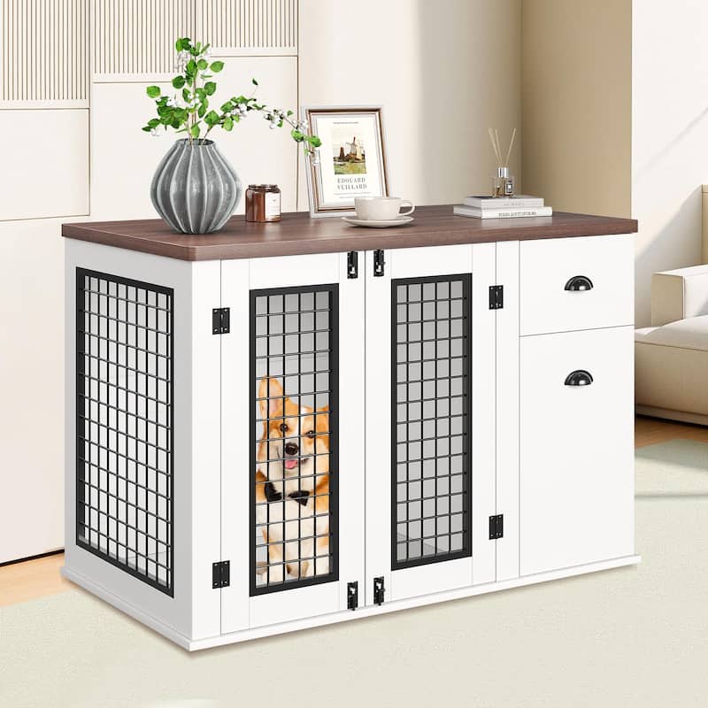 Dog Crate Furniture, Indoor Dog Kennel with Drawer and Cabinet - N/A