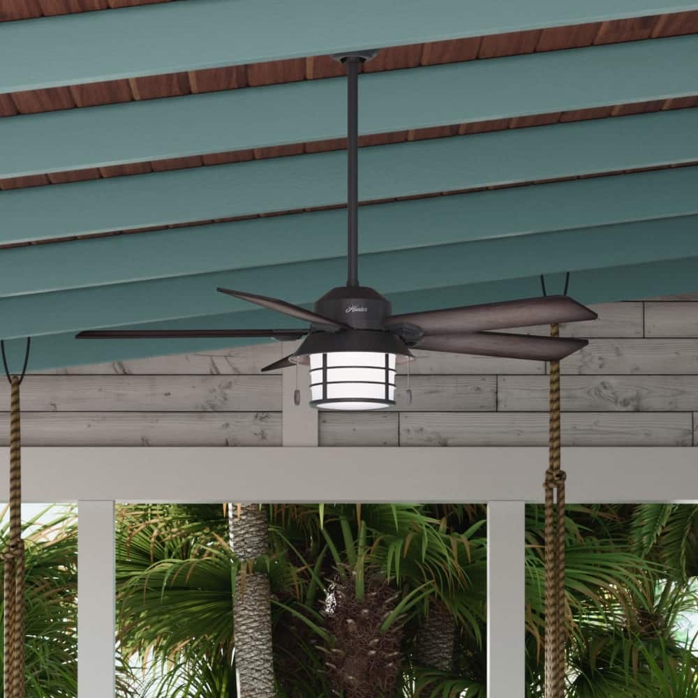 Hunter 54" Key Biscayne Outdoor Ceiling Fan with LED Light Kit and Pull Chain, Damp Rated