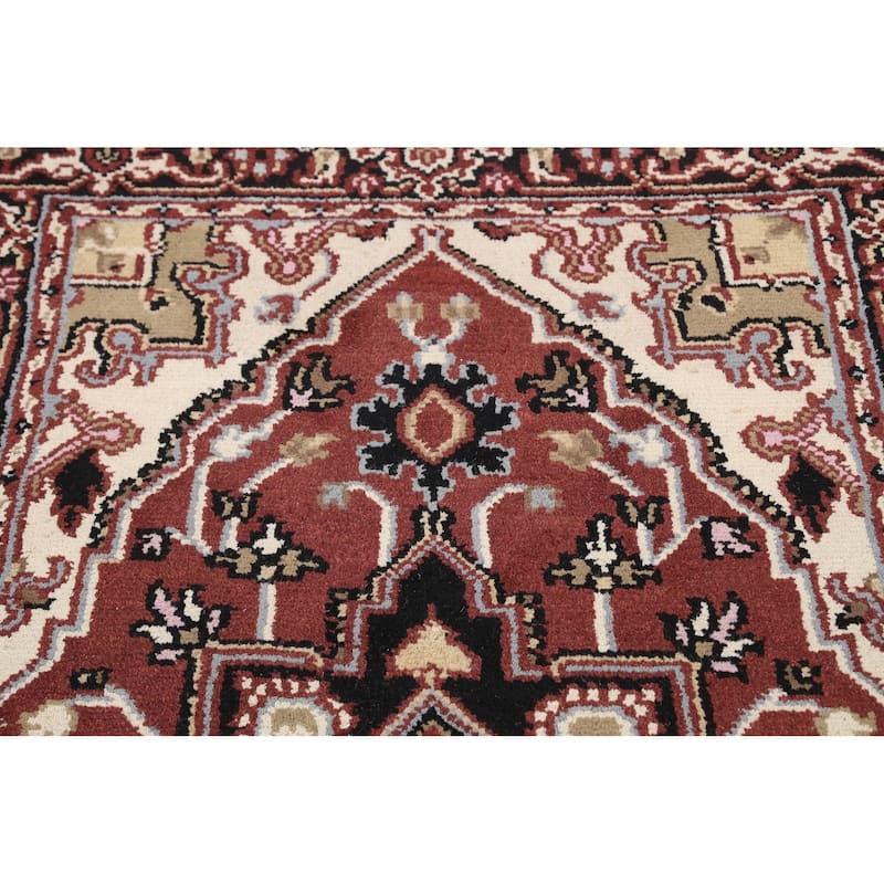 Geometric Heriz Oriental Foyer Area Rug Hand-knotted Wool Carpet - 3'11" x 6'1"