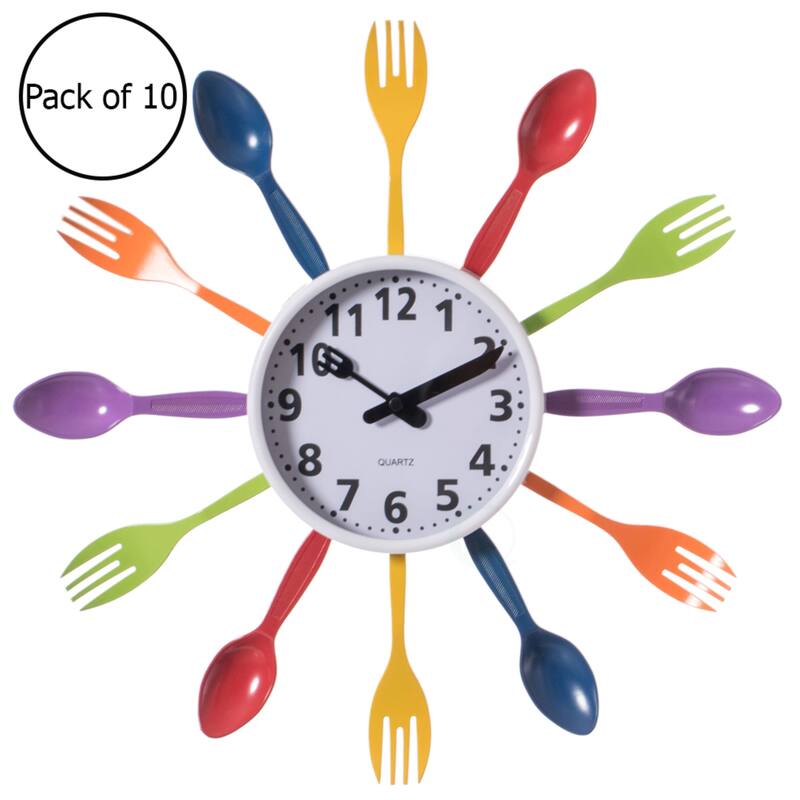 Decorative 3D Cutlery Utensil Spoon and Fork Wall Clock for Kitchen, Playroom or Bedroom
