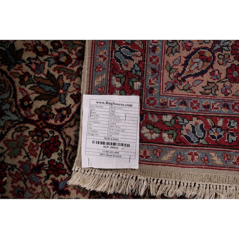 Vegetable Dye Agra Indian Antique Area Rug Hand-Knotted Wool Carpet - 9'1" x 12'2"