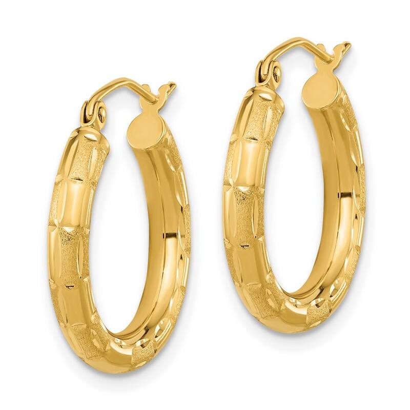 Curata 14k Yellow Gold Polished Satin and Sparkle Cut Hoop Earrings - 21.18x19.44mm