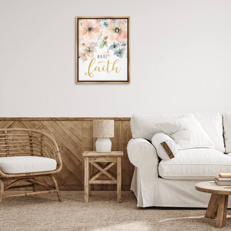 Stupell Have Faith on Florals Framed Floater Canvas Wall Art Design By Carol Robinson