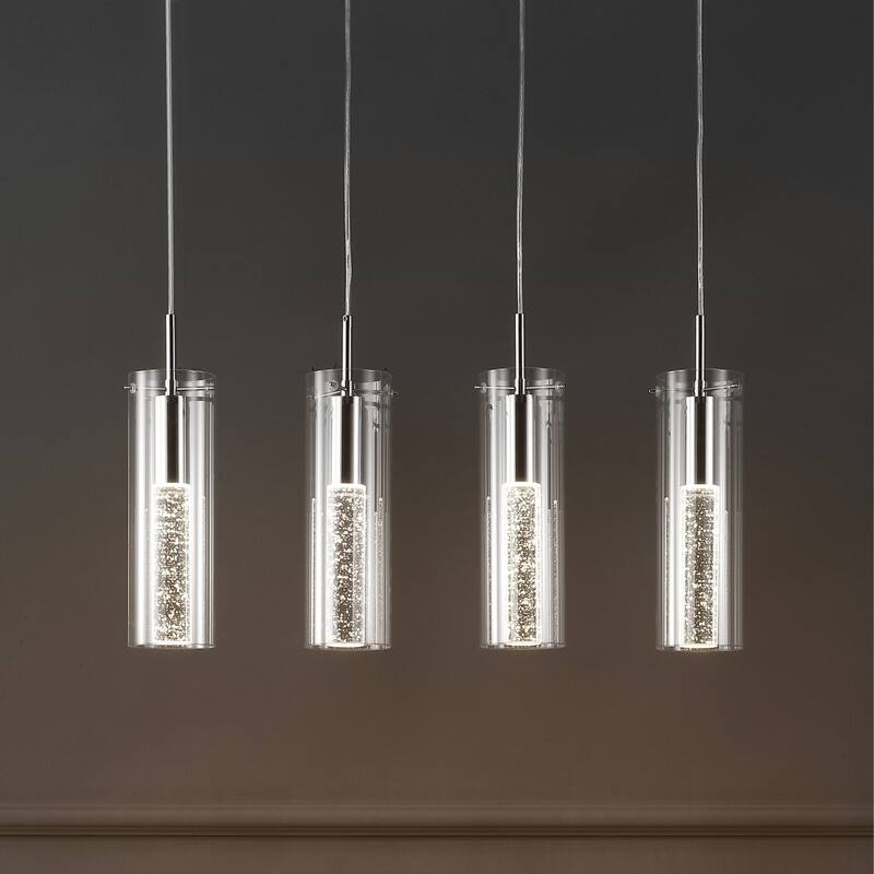 Zinnia Modern Style Iron/Crystal/Glass Integrated LED Linear Pendant, Chrome by JONATHAN Y