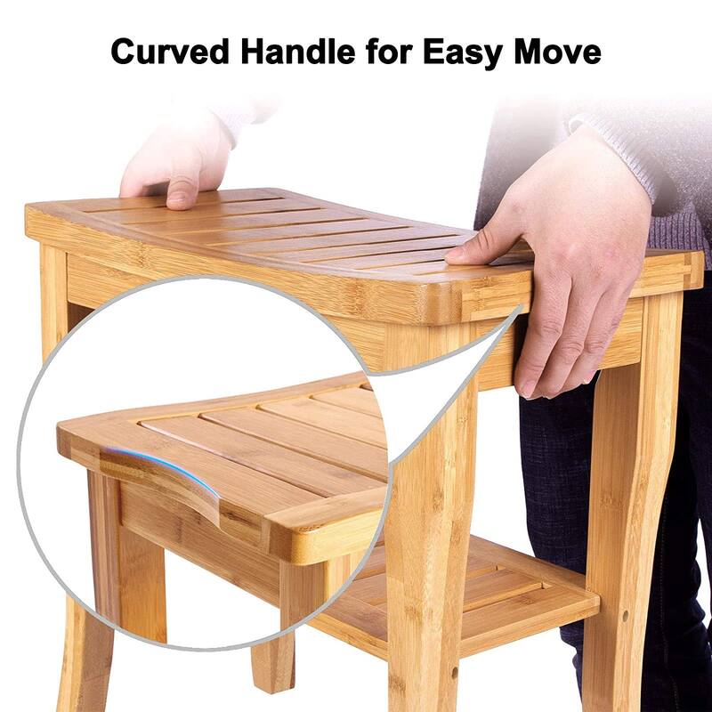 Bamboo Shower Seat Bench Spa Bath Stool Chair w/ Storage Shelf