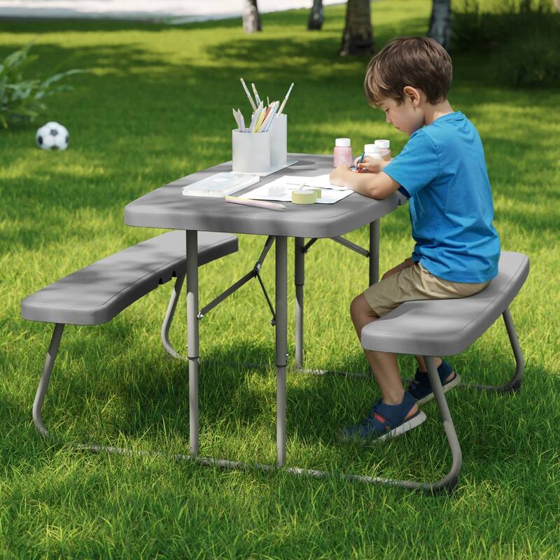 Indoor/Outdoor Commercial Grade Kids Folding Picnic Table with Benches - 37.5"D x 32.625"W x 21.5"H