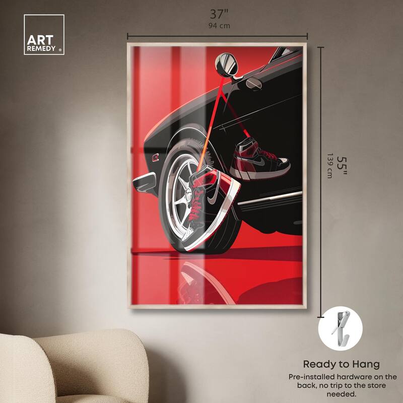 Red Bold Sneaker and Car Shadowbox by Art Remedy