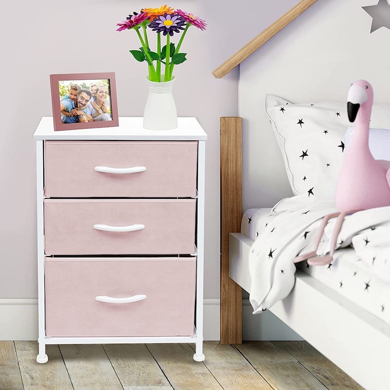 Nightstand 3-Drawer Shelf Storage - Bedside Furniture End Table Chest