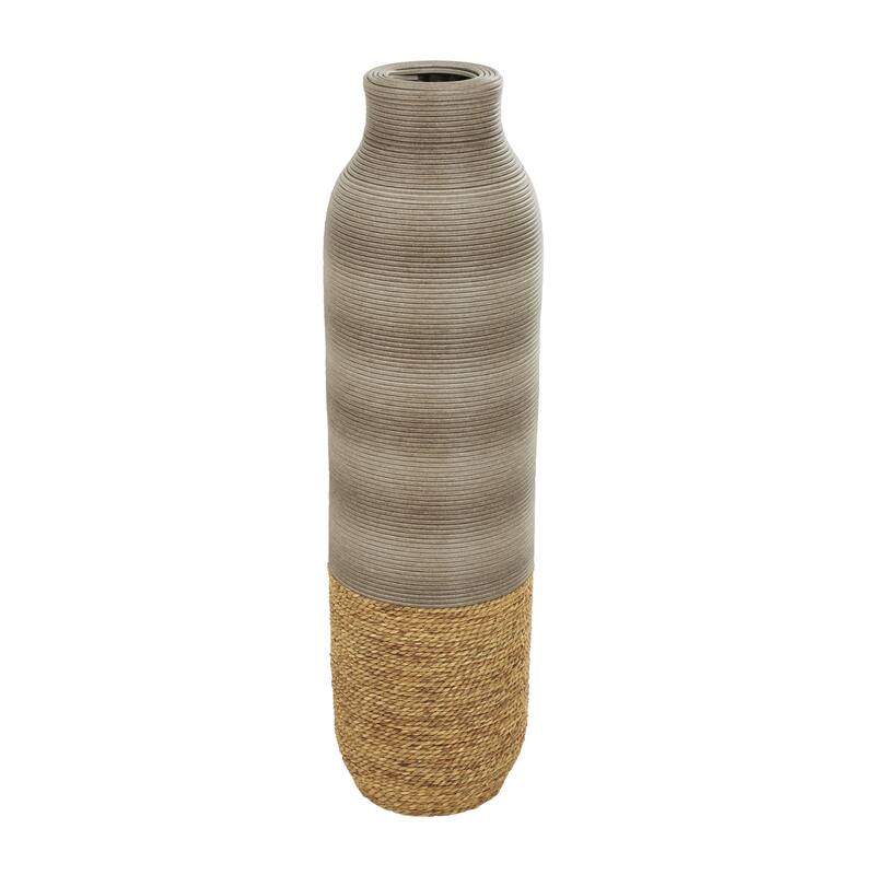 Seagrass Handmade Ribbed Vase with Coiled Seagrass Base - Brown - Roche River Decor - Brown - 9"W, 32"H