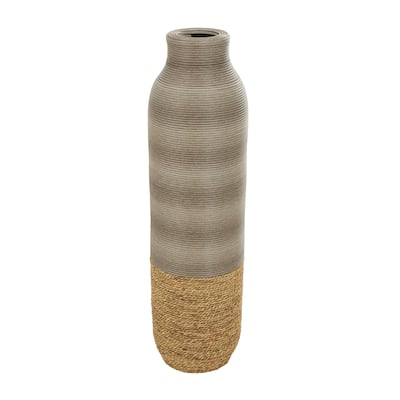 Seagrass Handmade Ribbed Vase with Coiled Seagrass Base - Brown - Roche River Decor