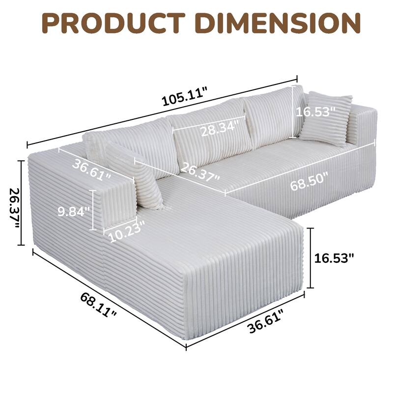 105.11" L-Shaped Chenille Sectional Sofa with All-Foam Structure, 6 Pillows and Space-Saving Design (Right Chaise)