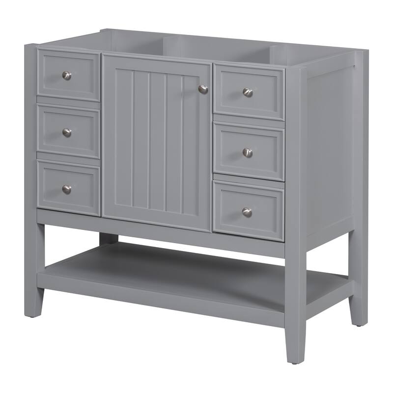 36" Blue Bathroom Vanity Cabinet, Three Drawers, One Cabinet, Open Shelf, Freestanding Design