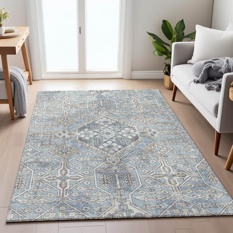 Machine Washable Indoor/Outdoor Traditional Eclectic Chantille Rug