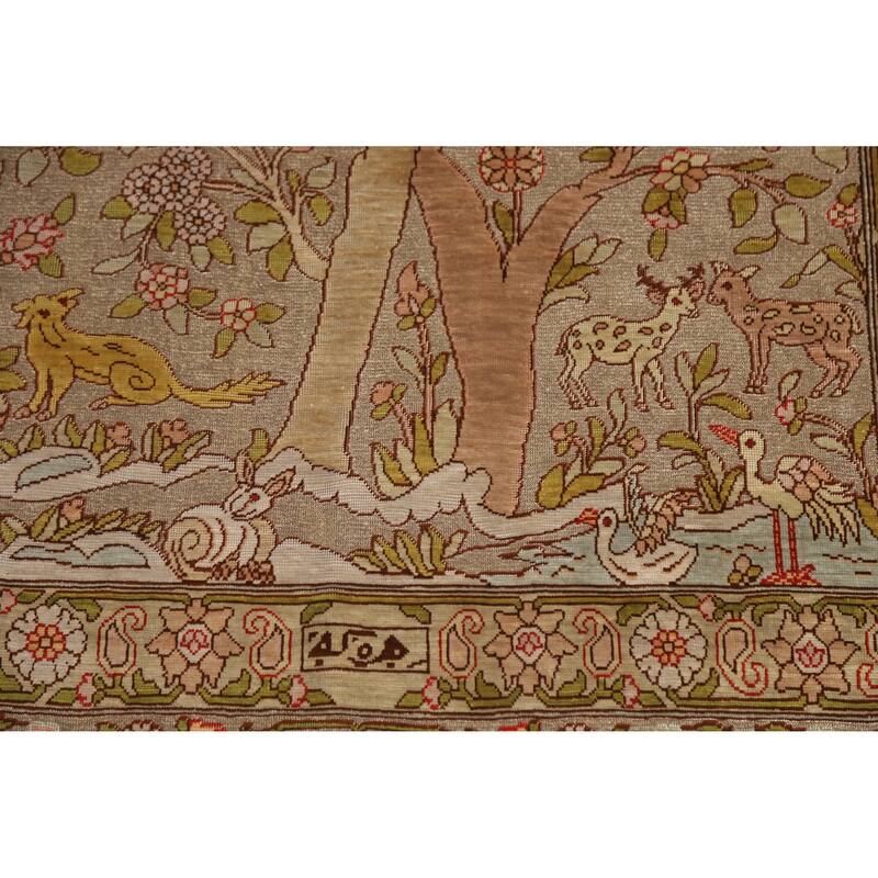 Hand Knotted Oriental Silk & Silver Carpet Traditional Floral Brown Hereke Area Rug - 5' 5'' X 3' 6''