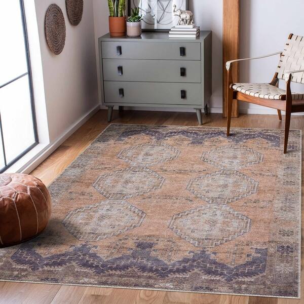 slide 2 of 77, Hauteloom AUY Collection Machine Washable Persian Medallion Area Rug 5'3" x 7' - Ivory, Mustard, Navy / Carrabelle