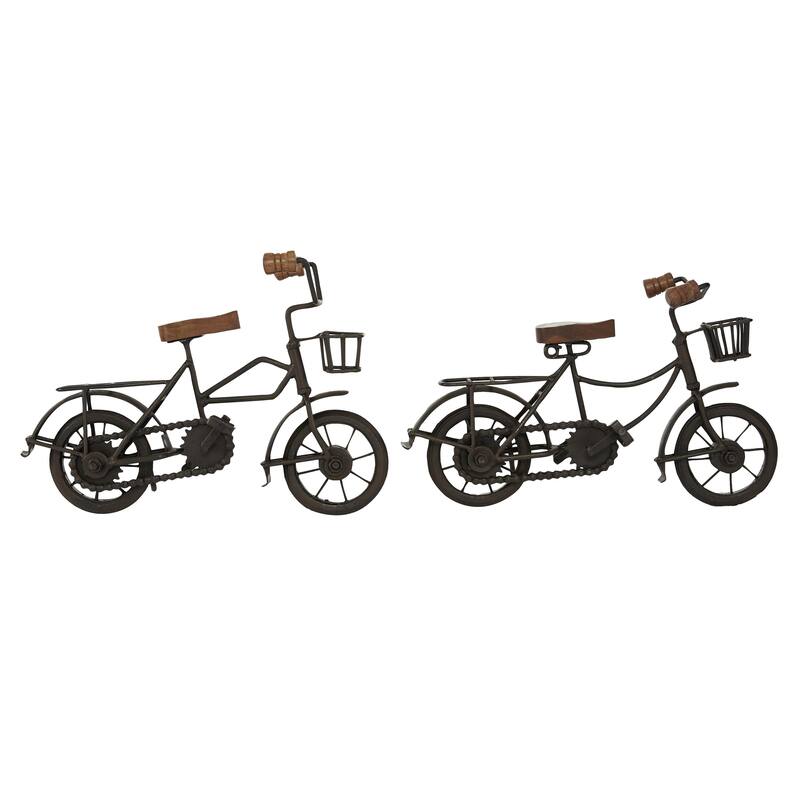 Metal Bike Sculpture with Wood Accents - Set of 2 Black - Roche River Decor - Black or Gold - Black