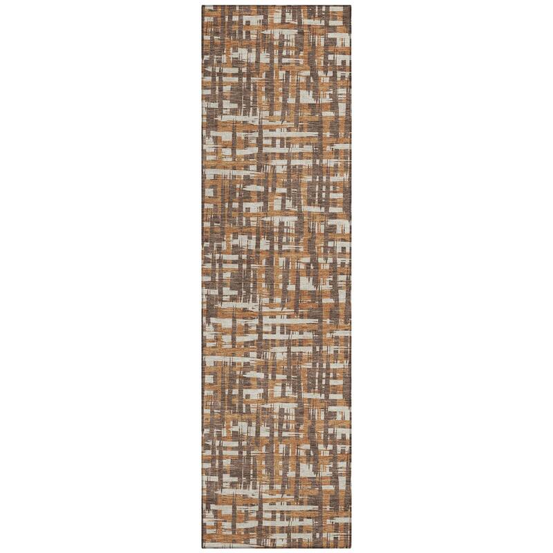 Machine Washable Indoor/ Outdoor Modern Crosshatch Chantille Rug - Chocolate - 2'3" x 7'6"