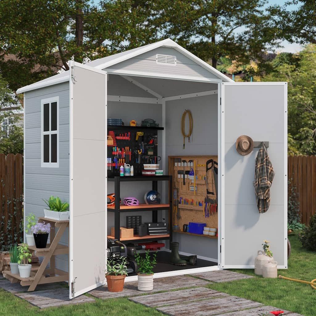 Patiowell Durable 5' x 3' & 5' x 4' & 6' x 4' Resin Outdoor Storage Shed With Floor for Patio Furniture and Tools