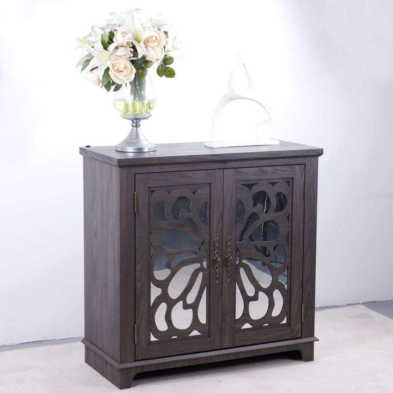 Rossetta Elegant Wooden Intricate Cutout Charming Butterfly Pattern Accent Cabinet with Adjustable Shelf