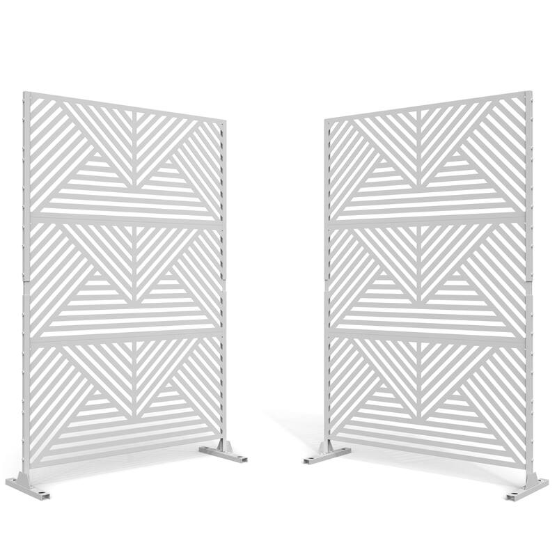 2Set Patio Outdoor Privacy Metal Screens and Panels - White - 012-Multidirectional Line