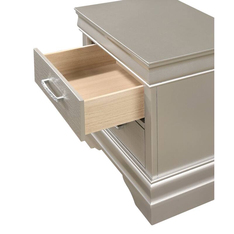 Modern Gray Nightstand with Crocodile Texture, Kenlin Drawer Guides & Crystal Handles