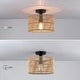 preview thumbnail 7 of 9, True Fine Eclectic Natural Rattan and Bamboo Semi Flush Mount Ceiling Light with Black Hardware - 11.8"W