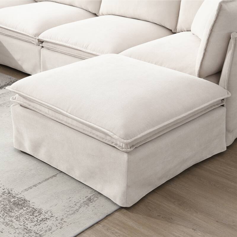 L Shaped Modular Sectional Chenille Sofa with Movable Ottoman