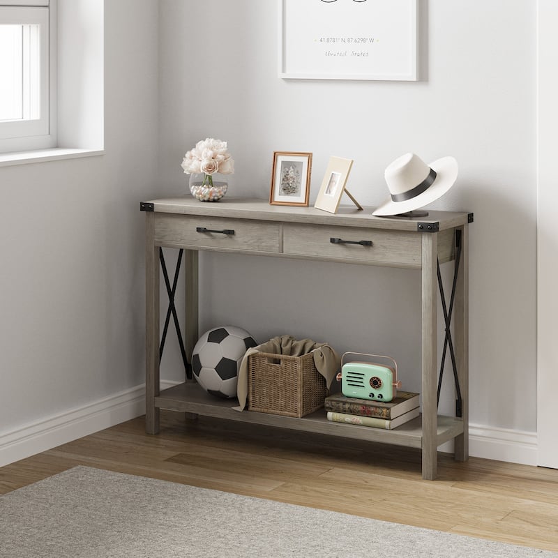 Sofa Table with Storage Shelf Side Design Accent Wood Entryway Table