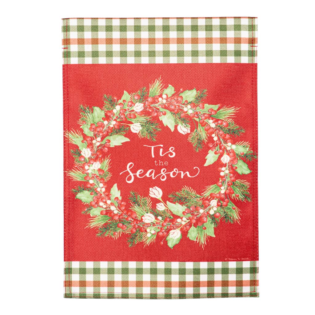 12.5 in. x 18 in. Tis the Season Wreath Burlap Garden Flag
