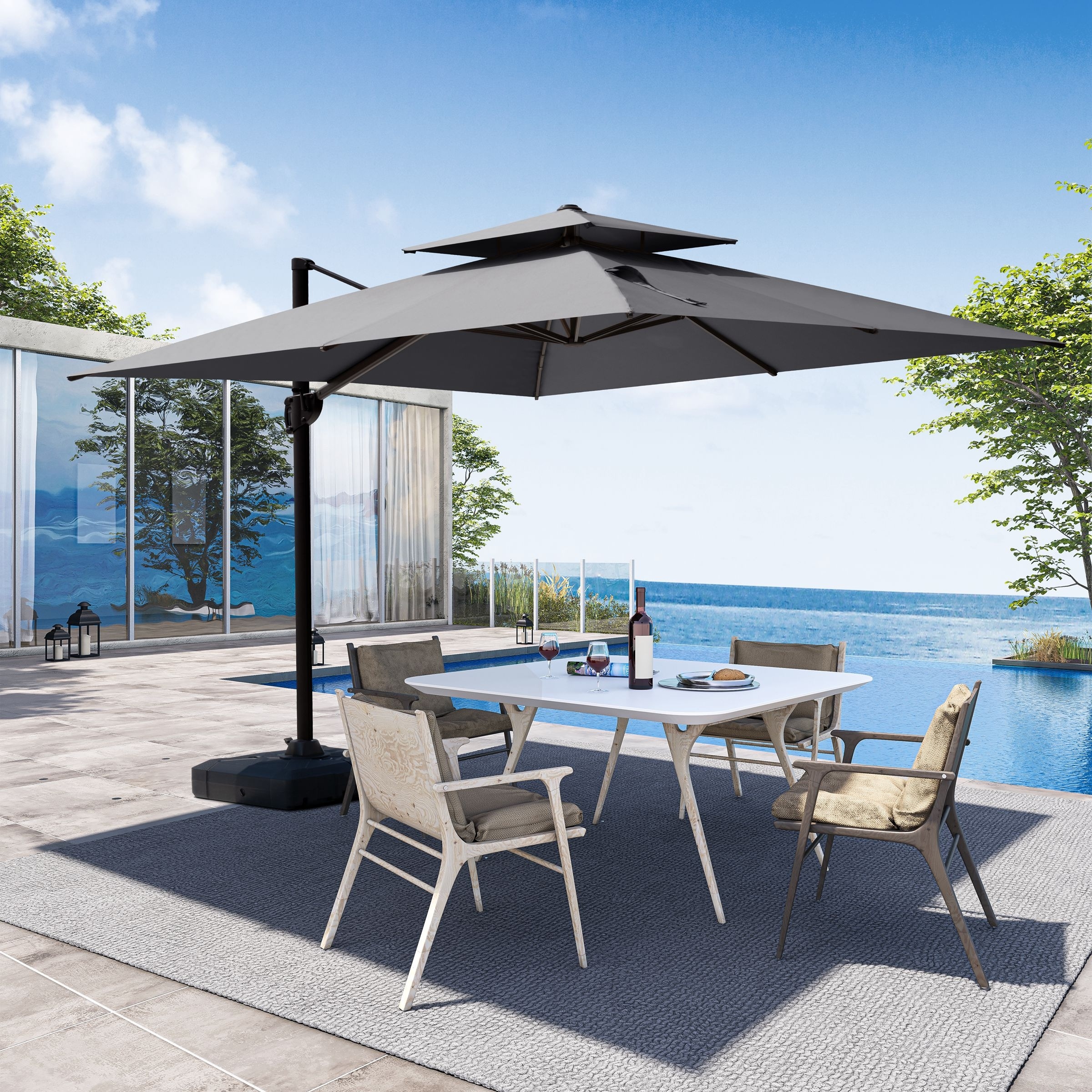 Pellebant Outdoor Patio Cantilever Offset Umbrella 11 x 11 FT Double Top