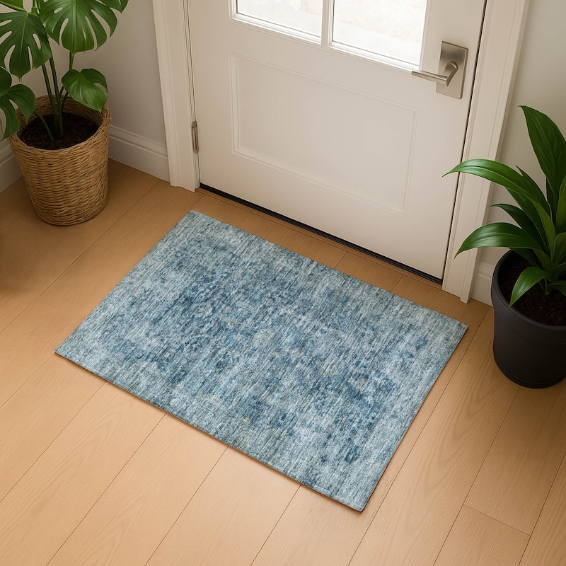 Premium Washable Super Soft Vintage Traditional Mayfield Rug - Blue - 1'8" x 2'6"