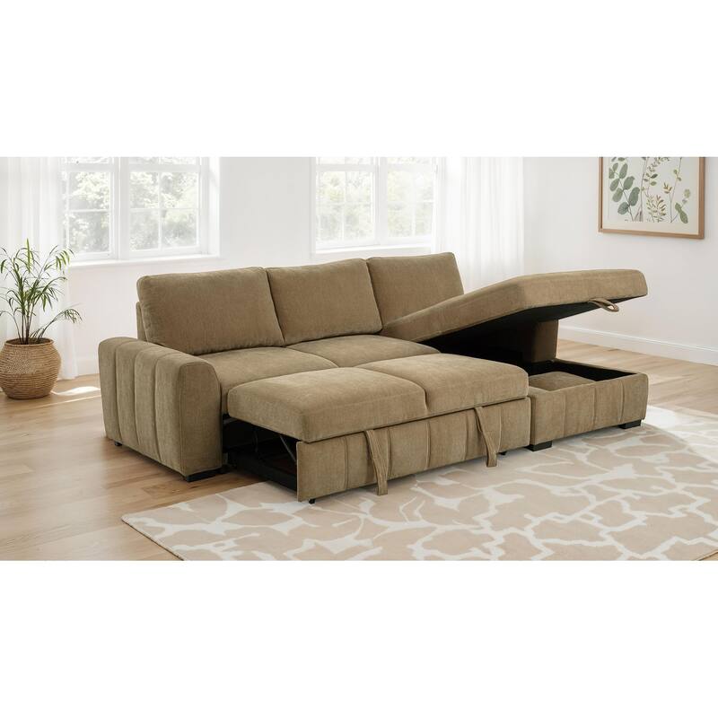 Pastrana Upholstered Sleeper Sectional Sofa RAF Chaise Camel