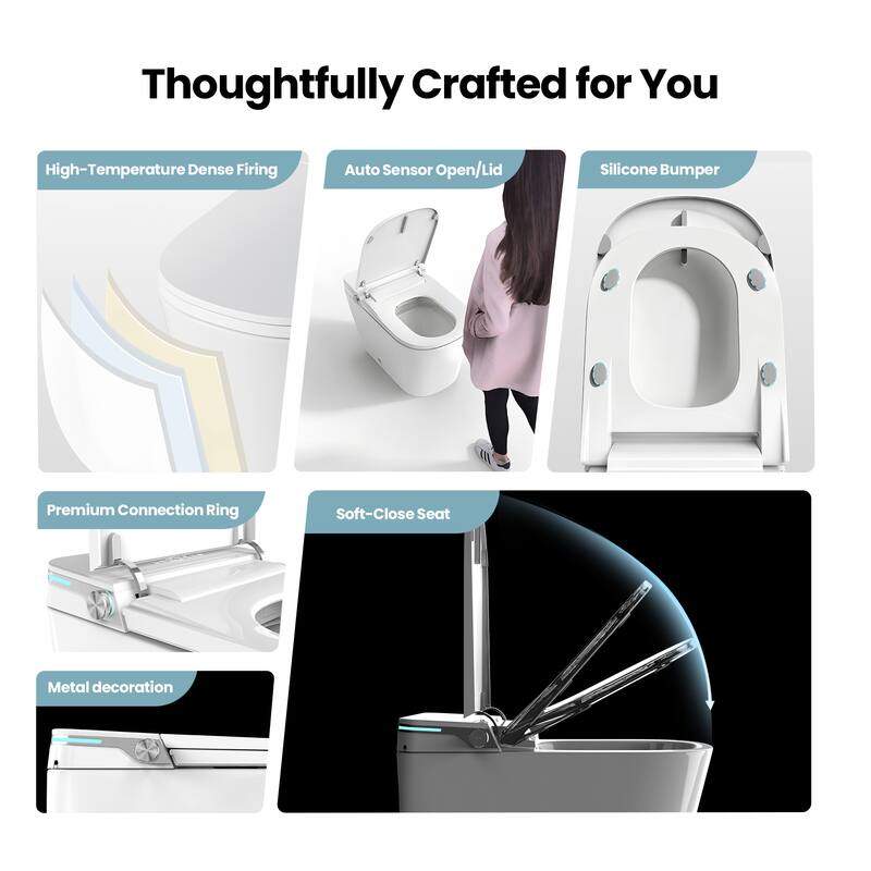 Yecla Smart Bidet Toilet Combo with LED screen display,ADA Chair Height,Auto Open & Close,Dryer & Foot/Men's flush recognition