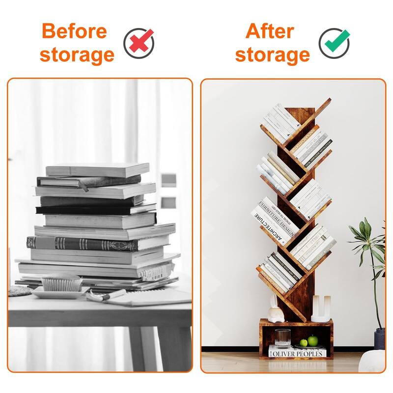 8-Tier Tree Bookshelf with Storage