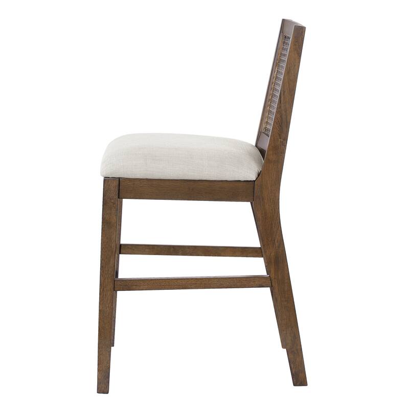 Christopher Knight Home - French Country Wood & Rattan Counter Stools with Upholstered Seat - Set of 2