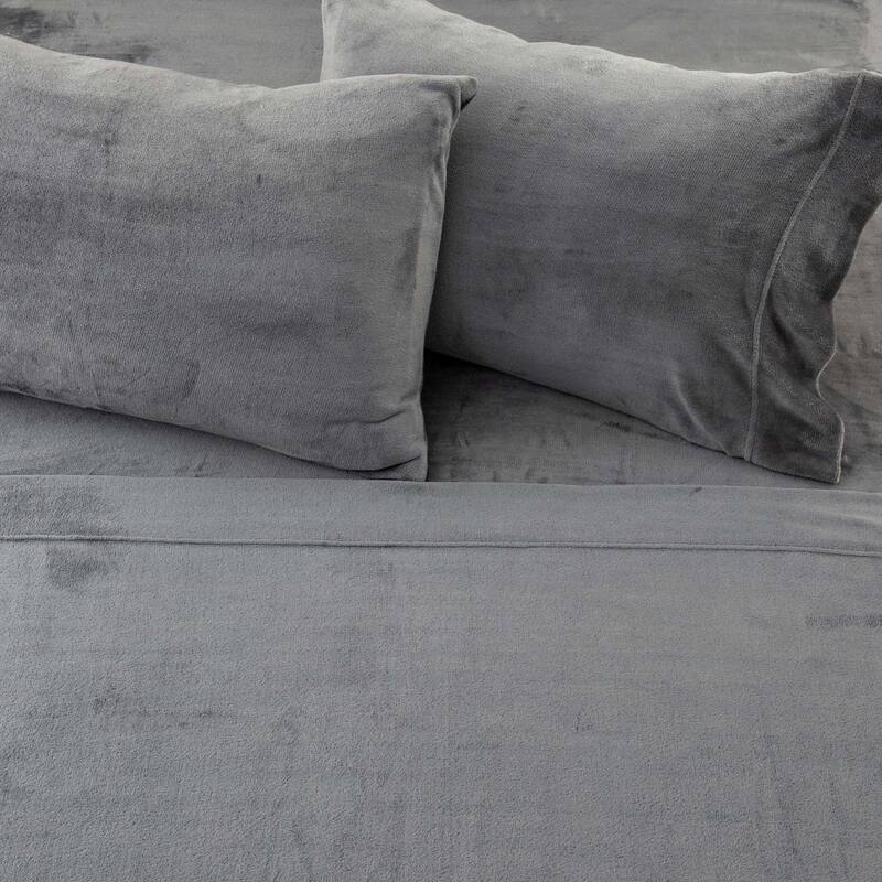 Linery & Co. Ultra Soft & Cozy Velvet Plush Fleece Printed Sheet Set - Queen - Dark Grey