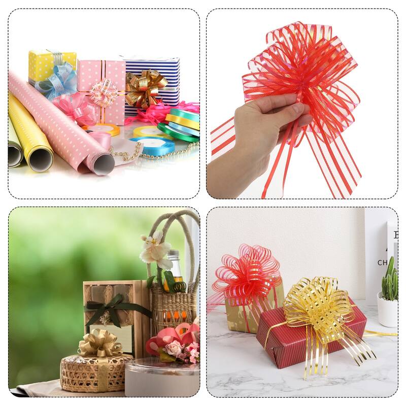 10pcs 4 Inch Large Pull Bow Metallic Gift Wrapping Bows with Gold Edge