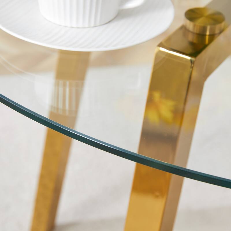Roomfitters Round Glass Dining Table with Gold 7-Shaped Metal Legs for Kitchen Living Room or Office, Gold