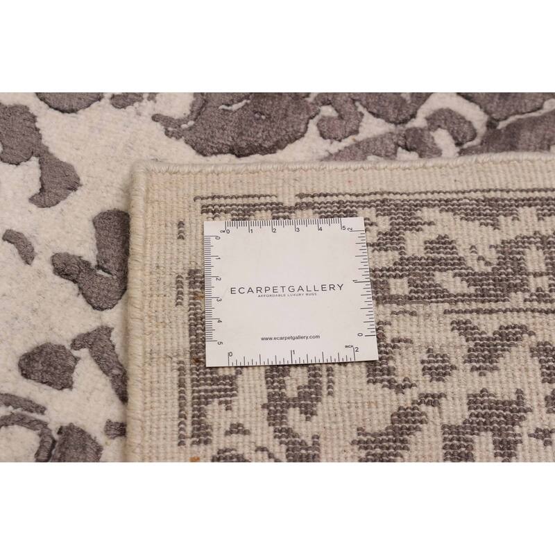 ECARPETGALLERY Hand-knotted Heritage Cream, Dark Grey Silk, Wool Rug - 5'7 x 8'10