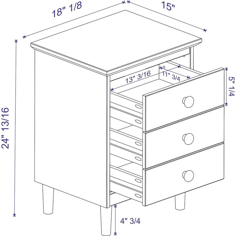 Middlebrook Bullrushes Solid Wood 3-Drawer Nightstand